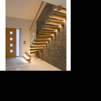 Modern Stair Floating Straight Stairs Interior Staircase With Wood Tread And Glass Railing